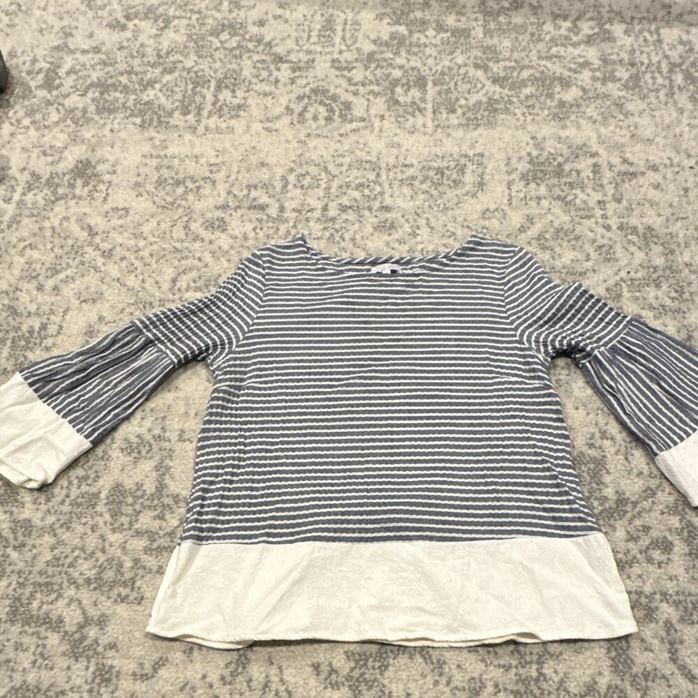 Sweet Salt Blue/White Striped Scoop Neck 3/4 Bell Sleeve Pullover Blouse M